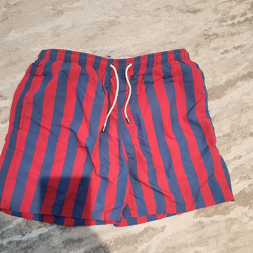 SOLID & STRIPED Red and Blue Swim Trunks